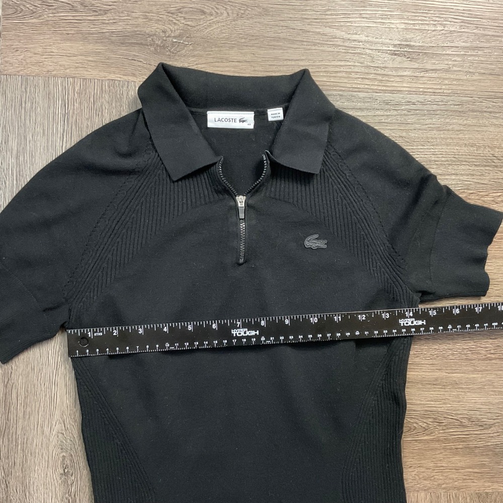 Lacoste Womens Ribbed Knit 1/4 Zip Short Sleeve Polo Shirt Womens 40 US 8 Black - Picture 7 of 8
